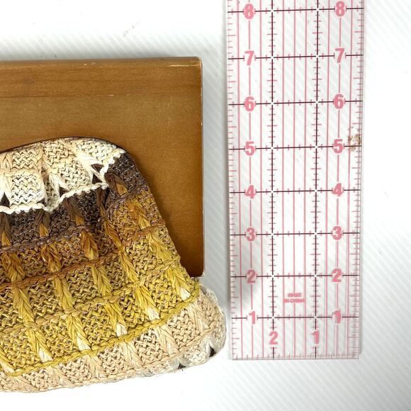 RETRO Woven Clutch Purse Wood Festival Boho Bohemian 70s Neutral Summer Fall - Picture 11 of 11